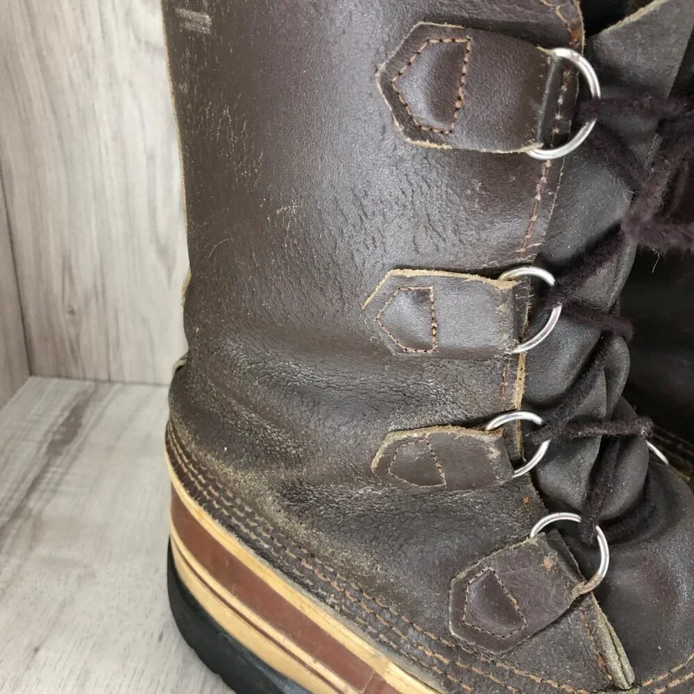 Kaufman Boots Mens 9 Brown Leather Duck Boot Winter Lined Lace Up
